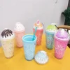Double Wall Pink Plastic Tumbler With Straw