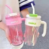 Cute plastic handle water bottle Simple Cup with straw water cup