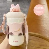 Cartoon stainless steel Thermos mug cute outdoor cup with straw