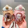 Cute kids water cup large capacity plastic water bottle with straw