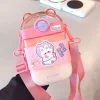 Kids 470ml Silicone Sleeve Outdoors Plastic Square Water Bottle Cartoon Children With Straw