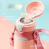 Outdoor portable insulated stainless steel cute thermos water bottle with straw