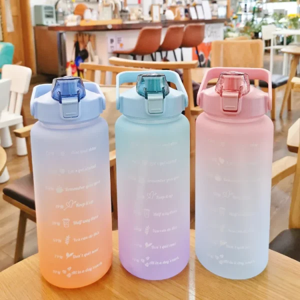 Plastic 64oz 2L Half Gallon Bottle Rainbow Color BPA-Free Gym Fitness Sports Water Bottles with Times Maker