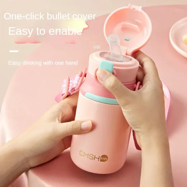 Outdoor portable insulated stainless steel cute thermos water bottle with straw