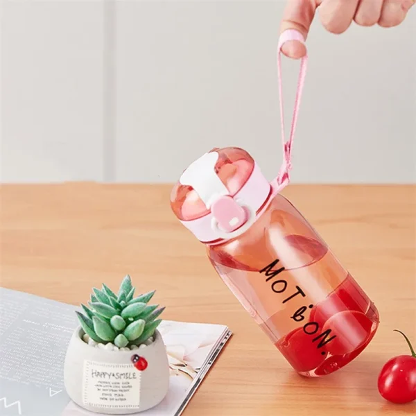 New 400ml kids plastic water bottle cute bear plastic water bottle with straw drinking water plastic bottle