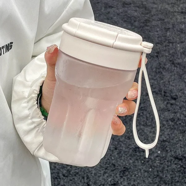 Custom 500ML Double Drinking Coffee Mug Portable Straw Plastic Cup