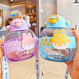 Customized Cute Cartoon Water Cup Large Capacity Portable Student And Children's Straw Cup Outdoor Plastic Cup