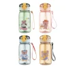 New 400ml kids plastic water bottle cute bear plastic water bottle with straw drinking water plastic bottle