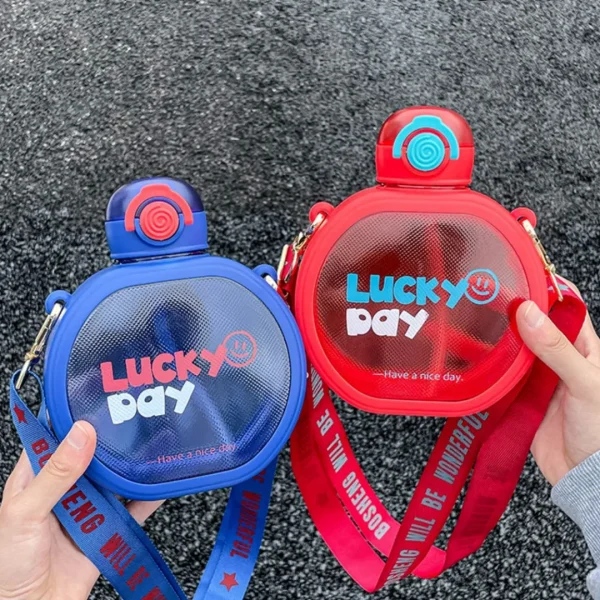 Round Shape Leakproof Drinking Bpa Free Reusable School Kids Plastic Water Bottle With Straw