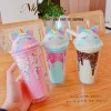 Colored ice cream double wall plastic tumbler mug milk tea coffee juice cups with lids and straws