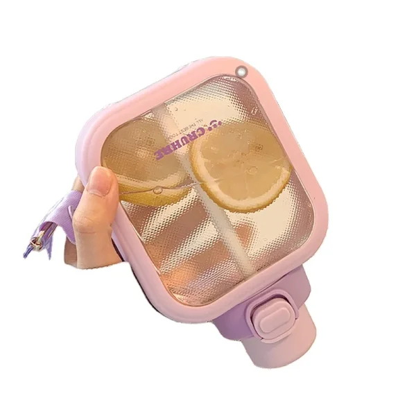 Flat Water Bottle Outdoor Travel Plastic Sugar Cube Cup Lovely Portable Water Drinking Bottle With Straw