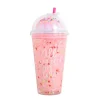 Double Wall Pink Plastic Tumbler With Straw