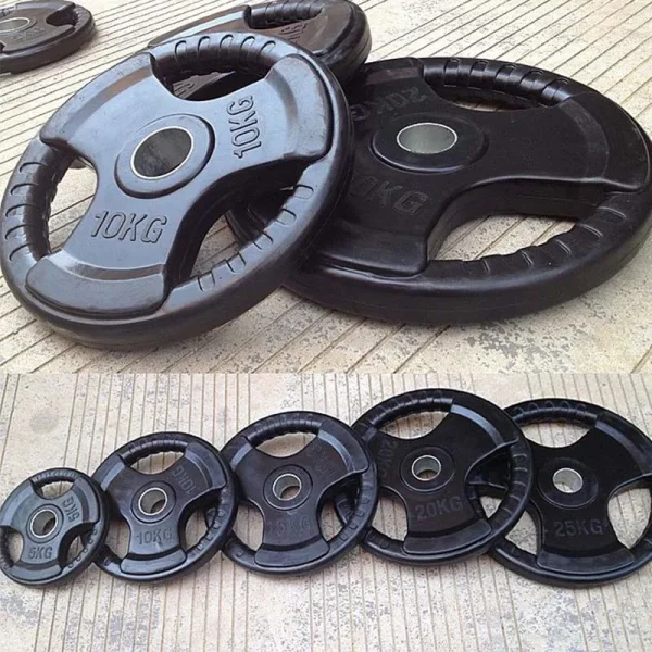 Gym Black Rubber Plate Coated Barbell With Weight Plates Set