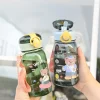 New 400ml kids plastic water bottle cute bear plastic water bottle with straw drinking water plastic bottle