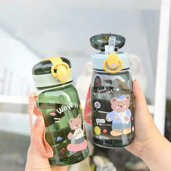 New 400ml kids plastic water bottle cute bear plastic water bottle with straw drinking water plastic bottle