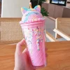 Colored ice cream double wall plastic tumbler mug milk tea coffee juice cups with lids and straws