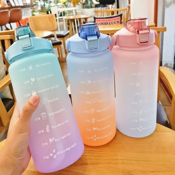 Plastic 64oz 2L Half Gallon Bottle Rainbow Color BPA-Free Gym Fitness Sports Water Bottles with Times Maker