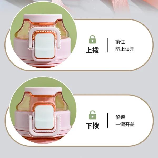 Cute Flower Design 900 ml Double Function Drinking Sports Water Bottle with Straw Shoulder Strap