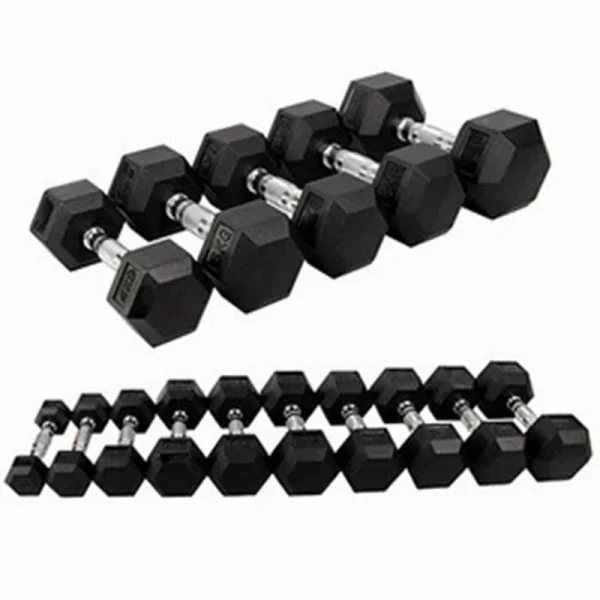 Factory Supplied Cheap Weights Training Hexagonal Rubber Coated Dumbells Hex Rubber Dumbbell