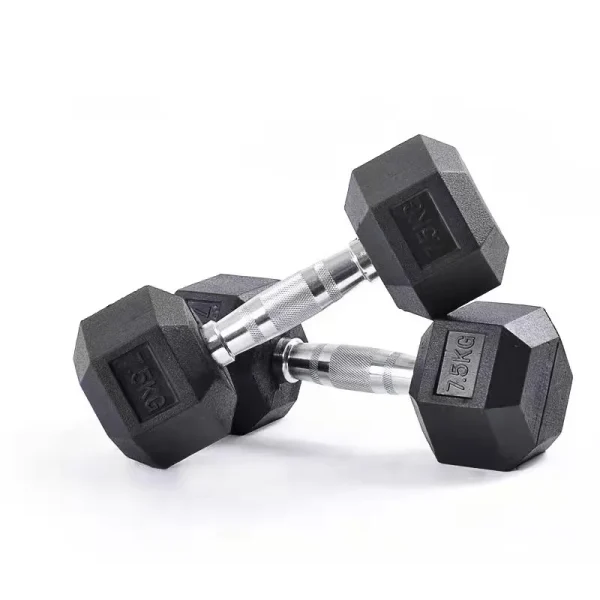 Factory Supplied Cheap Weights Training Hexagonal Rubber Coated Dumbells Hex Rubber Dumbbell