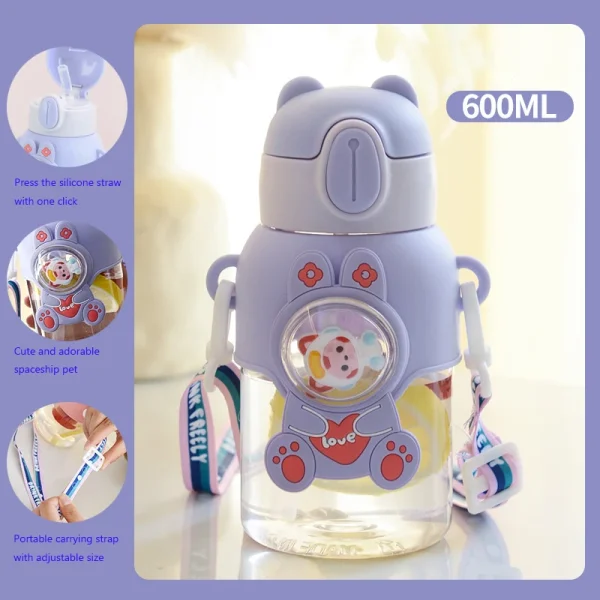 Cheap Bpa Free Factory Child School Kawaii Cute Animal Girls Kids Plastic Water Bottle With Handle