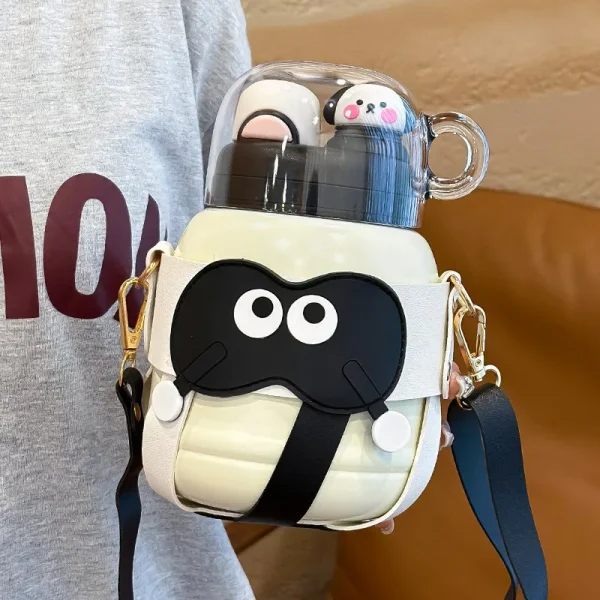 Thermal Insulated Stainless Steel Water Bottle Cartoon Cute Vacuum Large Capacity Water Bottle With Strap