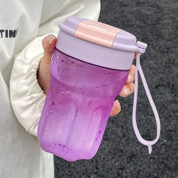 Custom 500ML Double Drinking Coffee Mug Portable Straw Plastic Cup