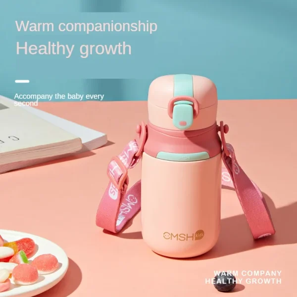 Outdoor portable insulated stainless steel cute thermos water bottle with straw