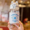 Cute 400ml bear glass student water bottle with straw simple cartoon bears leather cover tumbler glass cup