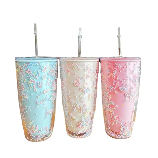 750ml bpa free juice drinking cup double wall reusable plastic tumbler cup with straw