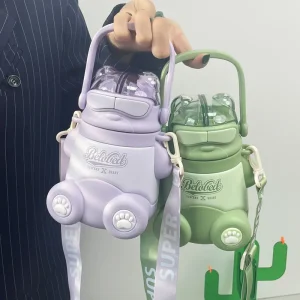 Double drink straw stainless steel thermos cup portable drink water bottle