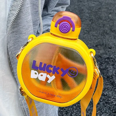 Round Shape Leakproof Drinking Bpa Free Reusable School Kids Plastic Water Bottle With Straw