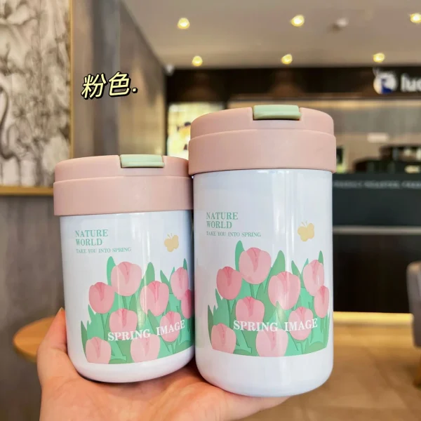 Minimalist nice ins style Small Fresh Tulip Stainless Steel vacuum Cup