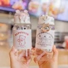 Cute 400ml bear glass student water bottle with straw simple cartoon bears leather cover tumbler glass cup