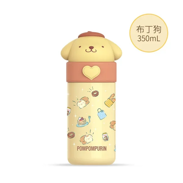 350ml Stainless Steel Cartoon Thermos Cup Cute Straw Vacuum Double Layer Thermos Water Bottle