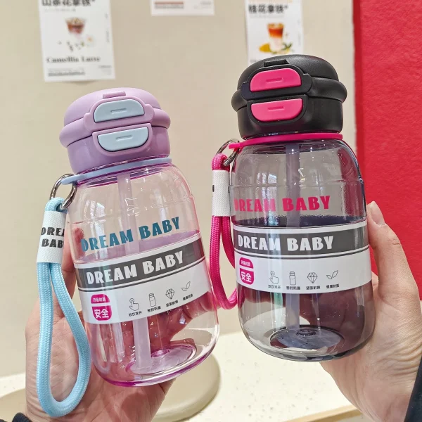 Double drink portable handheld summer water bottles Cup outdoor straw plastic water bottle