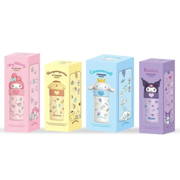350ml Stainless Steel Cartoon Thermos Cup Cute Straw Vacuum Double Layer Thermos Water Bottle