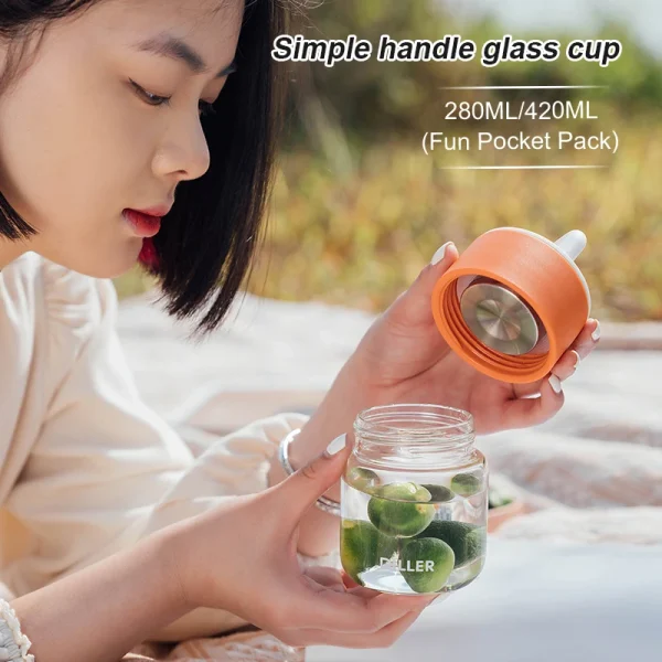 Custom Logo Mini Storage lid Glass Water Bottle Portable Water Flask With Handle
