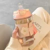 500ml portable rope plastic water bottle coffee milk juice cup with straw outdoor flower leather sleeve drinking cups