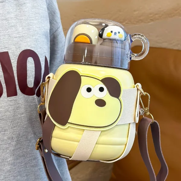 Thermal Insulated Stainless Steel Water Bottle Cartoon Cute Vacuum Large Capacity Water Bottle With Strap