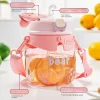 Cute cartoon bear strap straw plastic water bottle