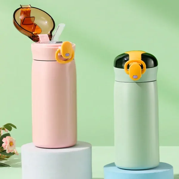 Custom Logo Kids Insulated Stainless Steel Water Bottle with Silicone Straw