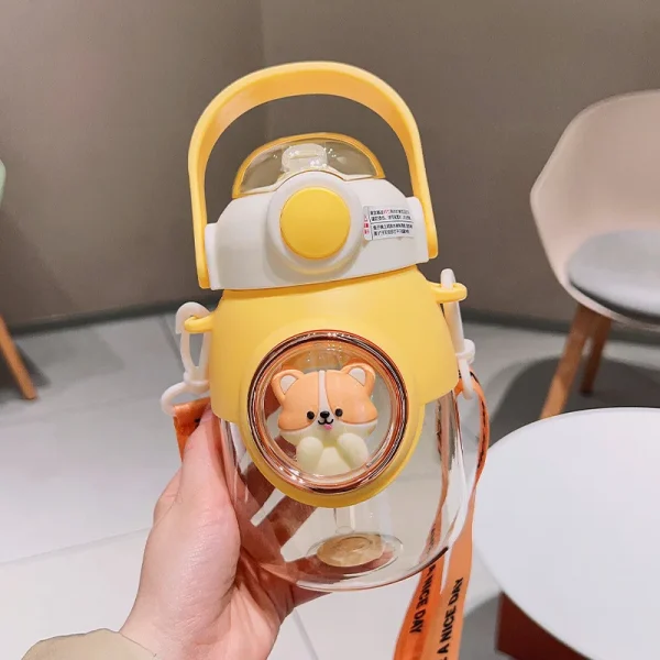 Cute kids water cup large capacity plastic water bottle with straw