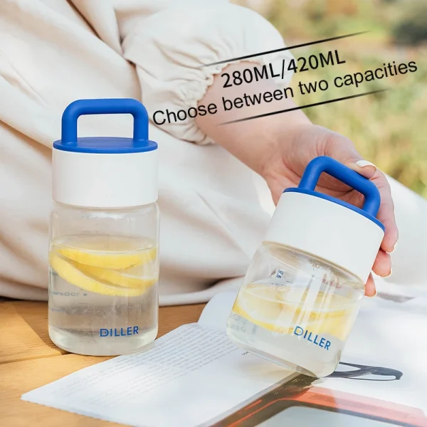 Custom Logo Mini Storage lid Glass Water Bottle Portable Water Flask With Handle