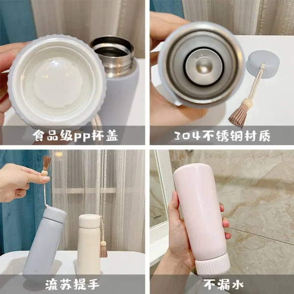 Custom 400ml leakproof stainless steel insulated thermos cup double wall vacuum sports water bottle with strap