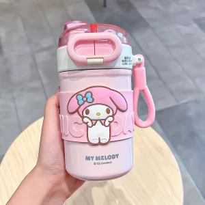 Children's Thermal Water Bottle Girls 316 Stainless Steel Water Cup Cute Student Straw Cups Double Drink