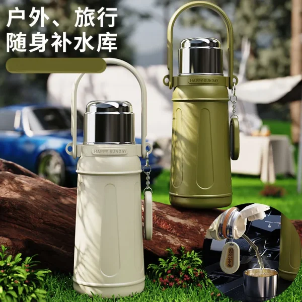 Outdoor sports travel custom portable double wall vacuum flask stainless steel insulated thermal water bottle with handle