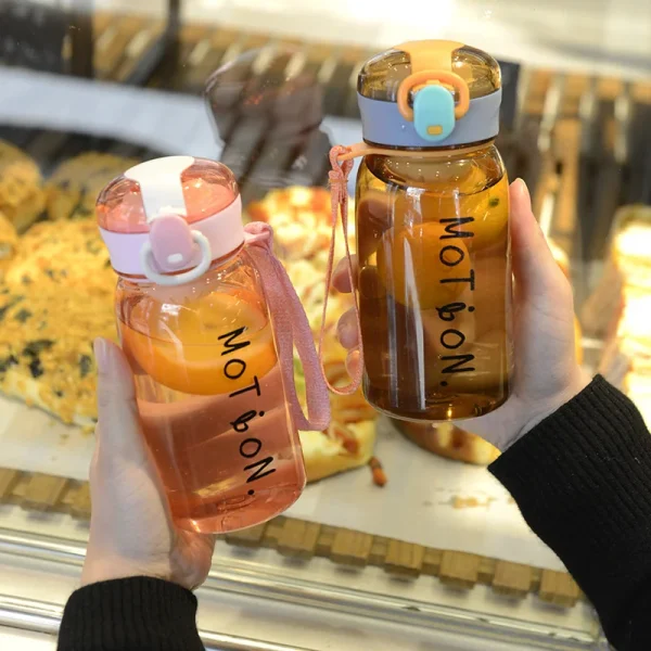 New 400ml kids plastic water bottle cute bear plastic water bottle with straw drinking water plastic bottle