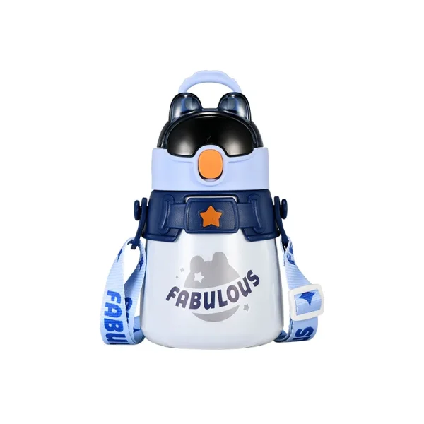 New rabbit 600ml Children's thermos water bottle mug Food grade stainless steel straw cup baby strap