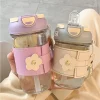 500ml portable rope plastic water bottle coffee milk juice cup with straw outdoor flower leather sleeve drinking cups